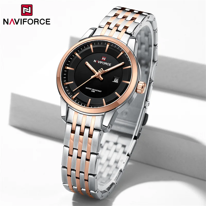 Naviforce NF9228 Two-tone Black Dial Couple Watch